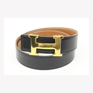 Hermès Black x Brown x Gold 32mm Reversible H Logo Belt Kit 49h421s